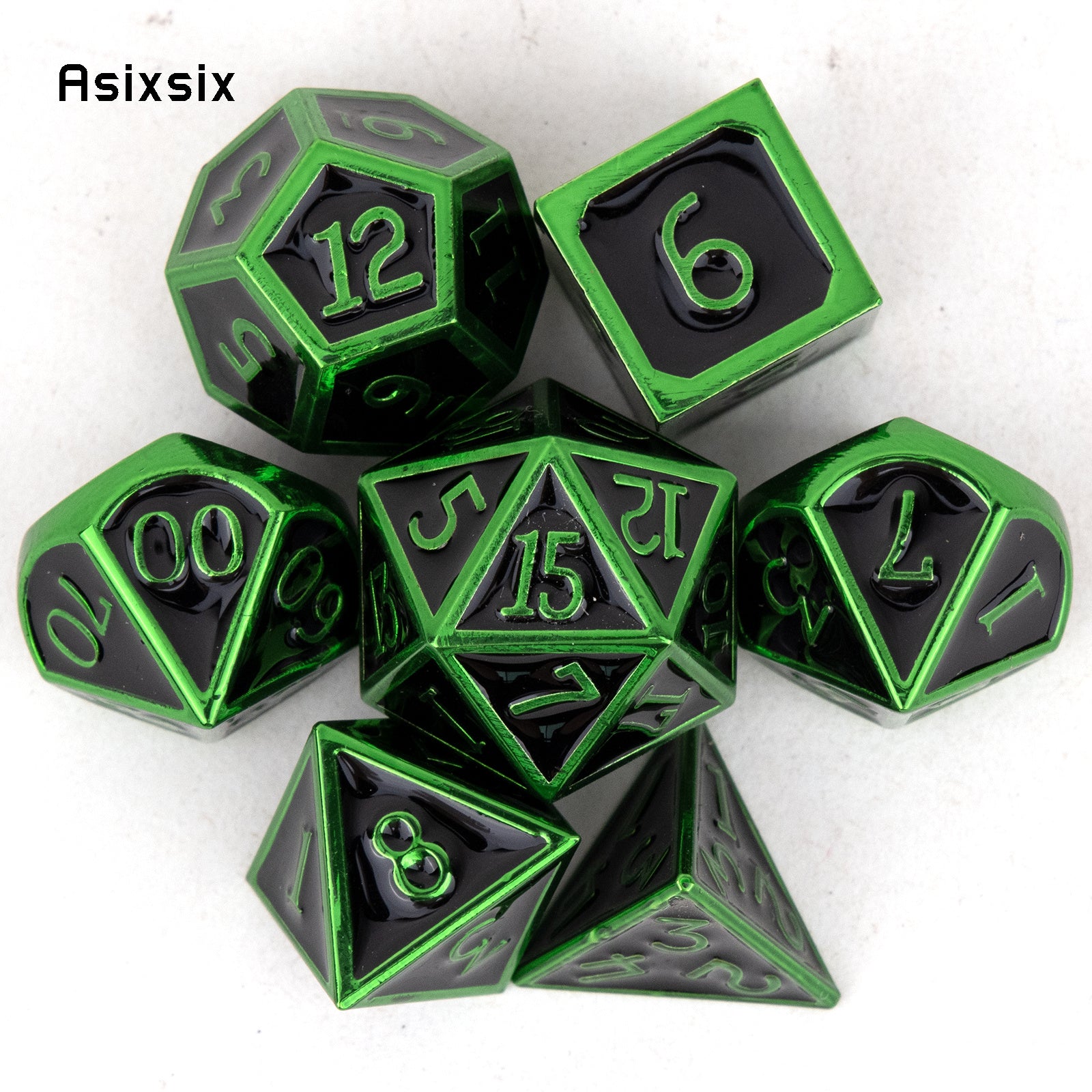 7pcs Green Metal Polyhedral Dice Set for Role Playing Board Game
