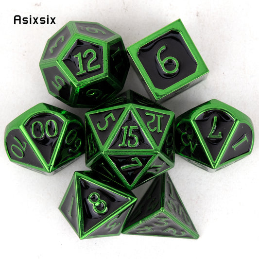 7pcs Green Metal Polyhedral Dice Set for Role Playing Board Game