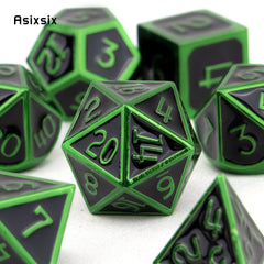 7pcs Green Metal Polyhedral Dice Set for Role Playing Board Game