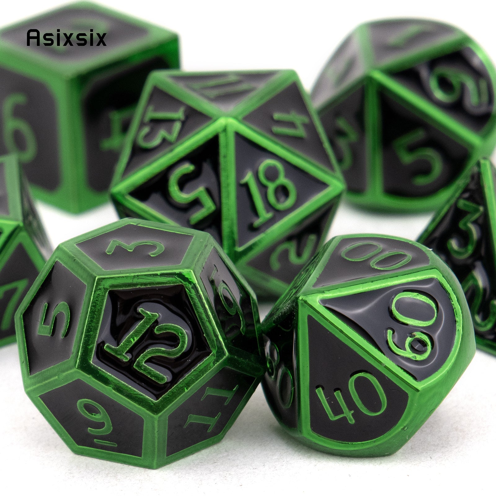 7pcs Green Metal Polyhedral Dice Set for Role Playing Board Game