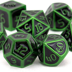 7pcs Green Metal Polyhedral Dice Set for Role Playing Board Game