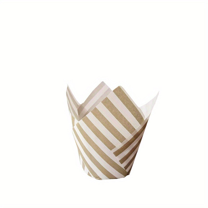 50pcs Striped Tulip Cupcake Liners, Baking Tools Kitchen Gadgets