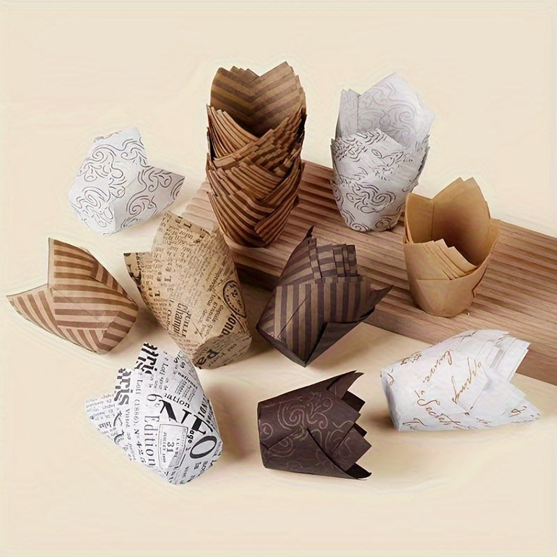 50pcs Striped Tulip Cupcake Liners, Baking Tools Kitchen Gadgets