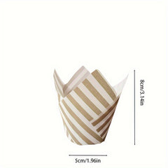 50pcs Striped Tulip Cupcake Liners, Baking Tools Kitchen Gadgets