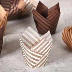 50pcs Striped Tulip Cupcake Liners, Baking Tools Kitchen Gadgets