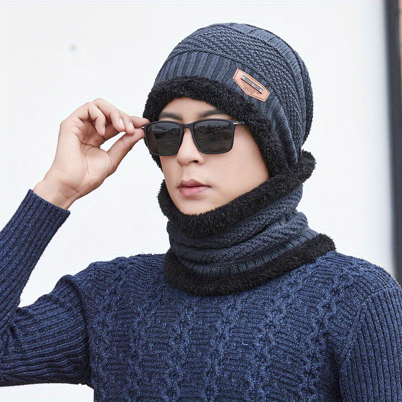 Winter Beanie Hat & Scarf Set Velvet Thickened Warm Knitted Hat