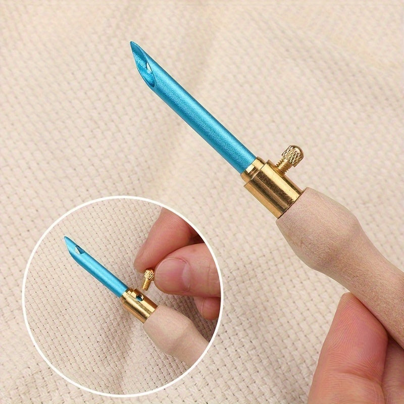 Wooden Handle Embroidery Pen Hand Embroidery Needle Weaving Tool Punch Needle