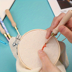 Wooden Handle Embroidery Pen Hand Embroidery Needle Weaving Tool Punch Needle