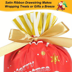 50pcs Christmas Drawstring Candy Bags Treat Bags Navidad Party Favors