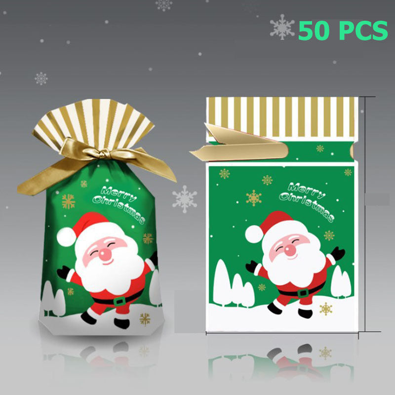 50pcs Christmas Drawstring Candy Bags Treat Bags Navidad Party Favors