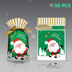 50pcs Christmas Drawstring Candy Bags Treat Bags Navidad Party Favors