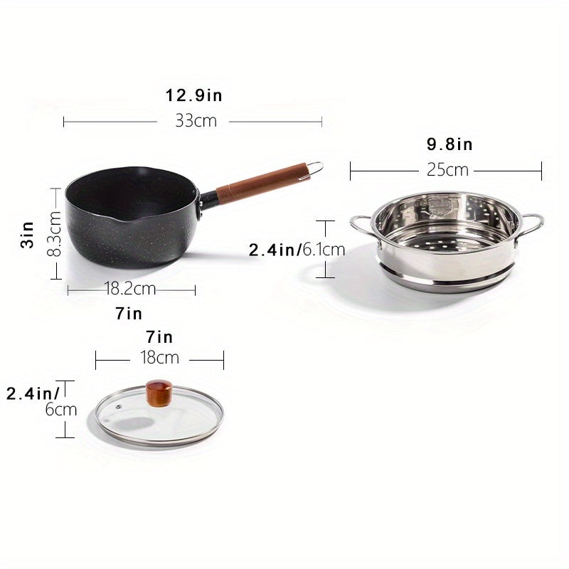 Japanese Flat Pot With Wooden Handle Nonstick Pot