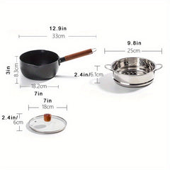 Japanese Flat Pot With Wooden Handle Nonstick Pot