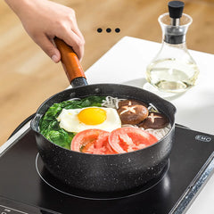 Japanese Flat Pot With Wooden Handle Nonstick Pot