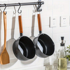 Japanese Flat Pot With Wooden Handle Nonstick Pot