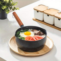 Japanese Flat Pot With Wooden Handle Nonstick Pot