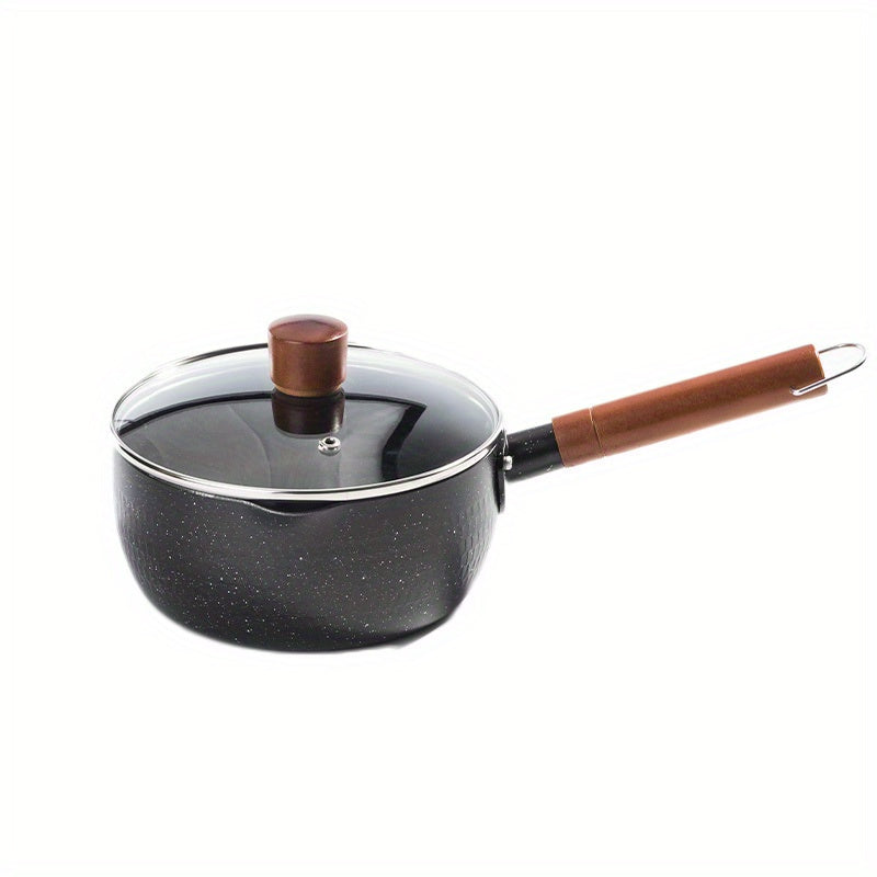Japanese Flat Pot With Wooden Handle Nonstick Pot