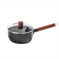 Japanese Flat Pot With Wooden Handle Nonstick Pot