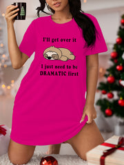Plus Size Sloth Print Short Sleeve Tee Sleep Dress