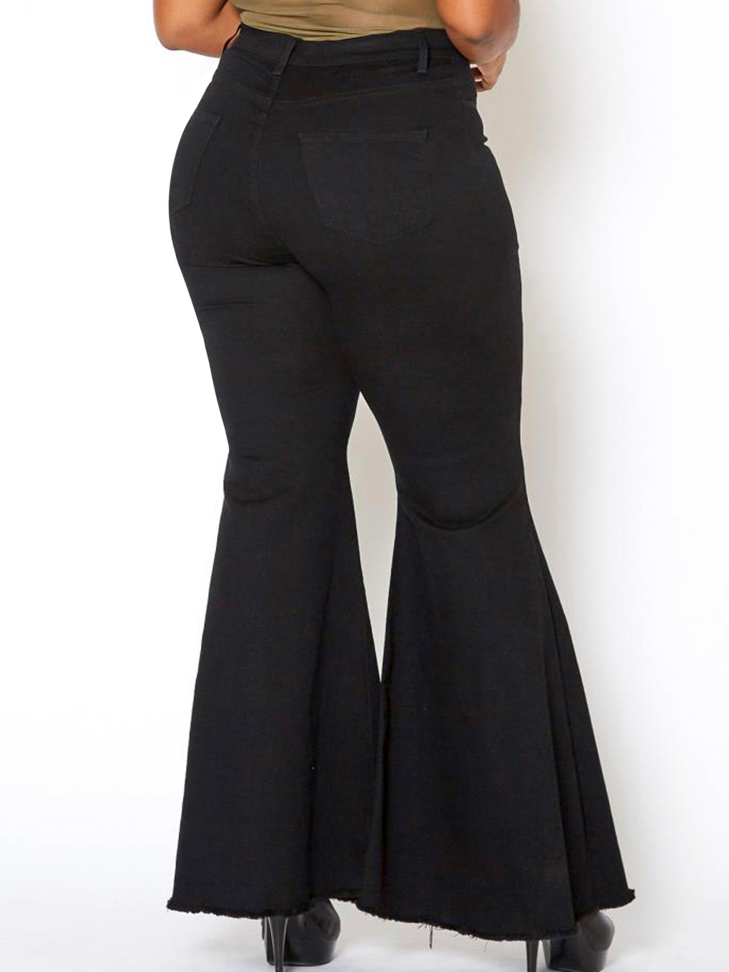 Flared Leg Jeans - Button Fly High Waist Denim