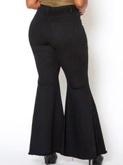 Flared Leg Jeans - Button Fly High Waist Denim