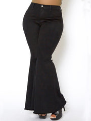 Flared Leg Jeans - Button Fly High Waist Denim