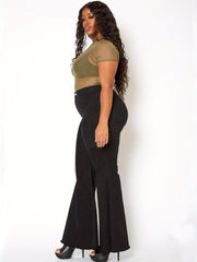 Flared Leg Jeans - Button Fly High Waist Denim