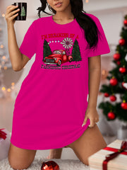 Plus Size Casual Christmas Loungewear Tee Sleep Dress