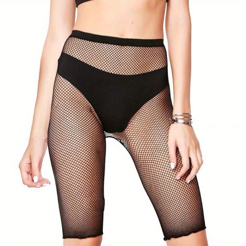 High Waisted Fishnet Biker Shorts
