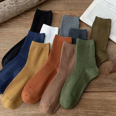 5pairs Men's Crew Socks Breathable Solid Socks