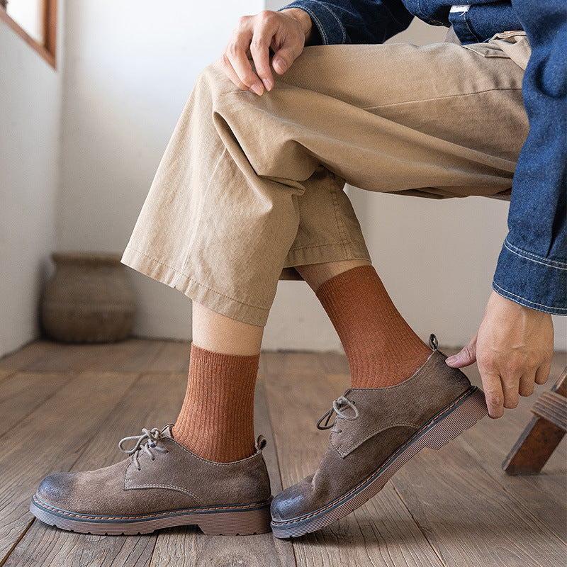 5pairs Men's Crew Socks Breathable Solid Socks