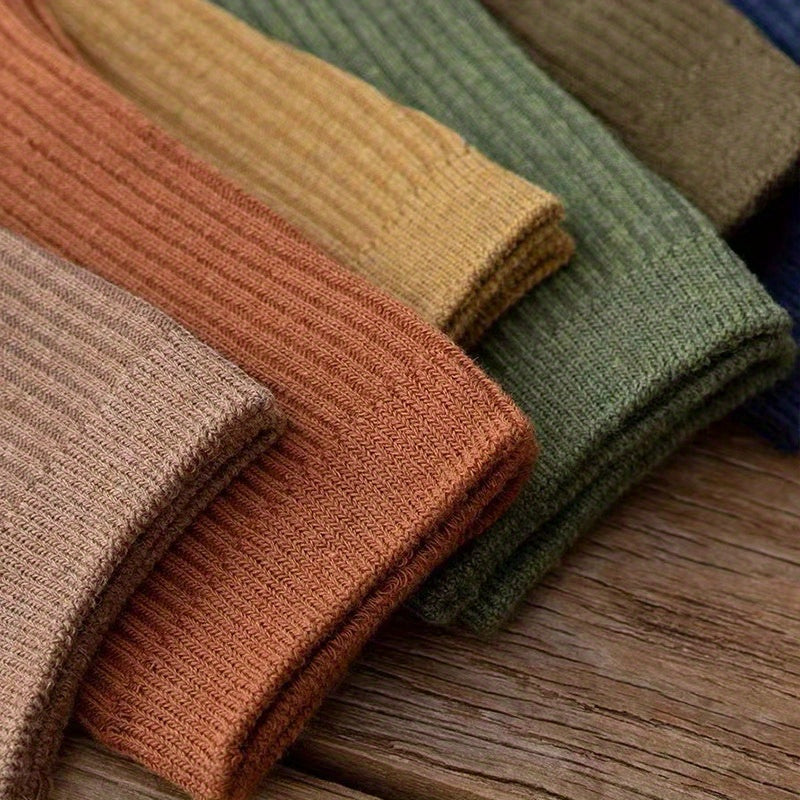 5pairs Men's Crew Socks Breathable Solid Socks