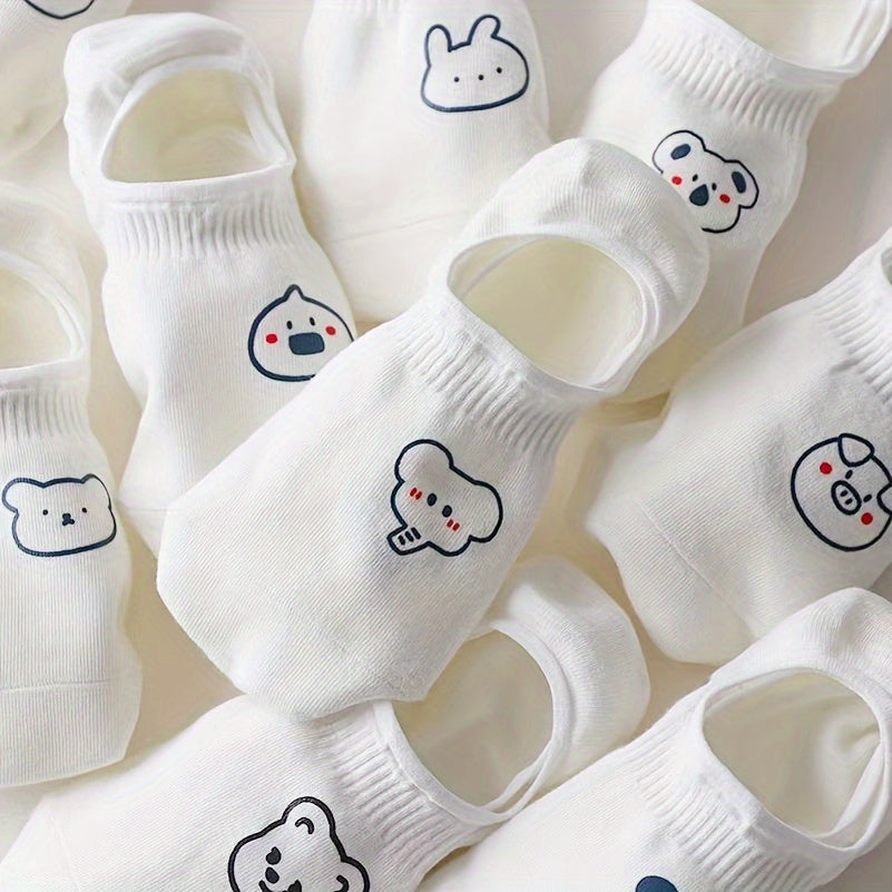 10 Pairs Cartoon Print Short Socks Soft & Lightweight Ankle Socks
