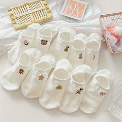 10 Pairs Cartoon Print Short Socks Soft & Lightweight Ankle Socks