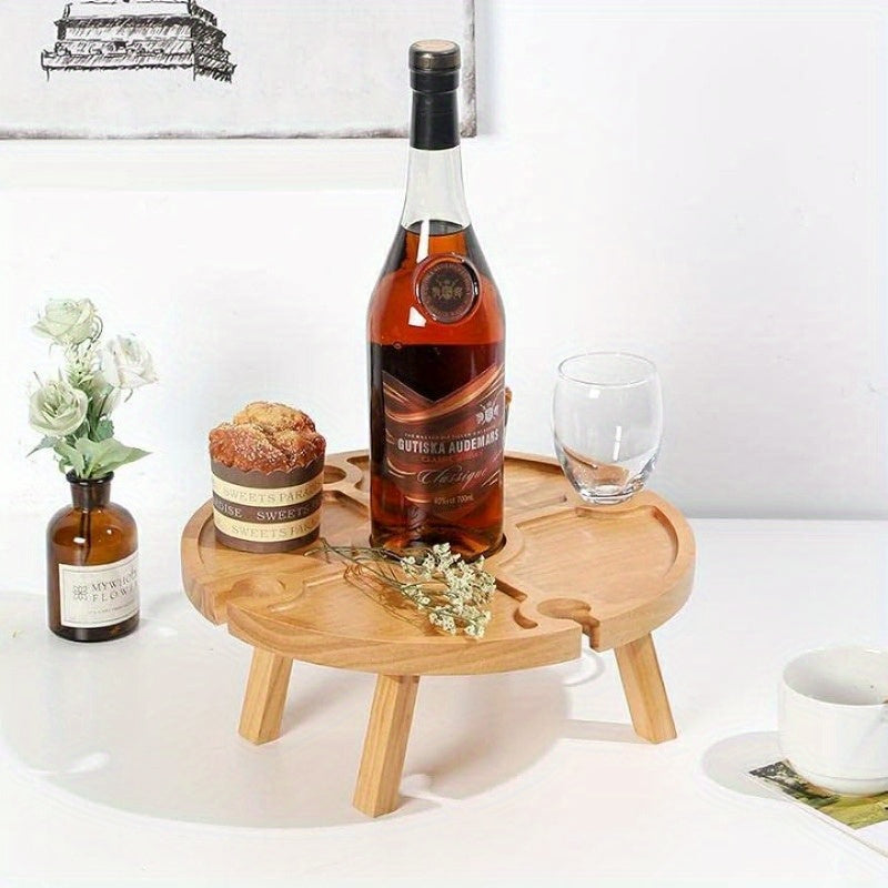 Folding Picnic Table with Wine Glass Holder and 2-in-1 Rack