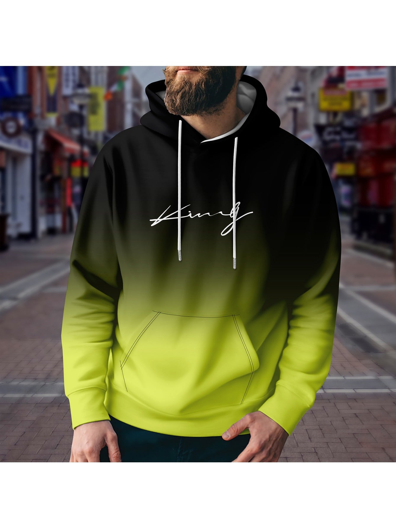 Gradient Print Hoodies For Men Graphic Hoodie Comfy Loose Hooded Pullover