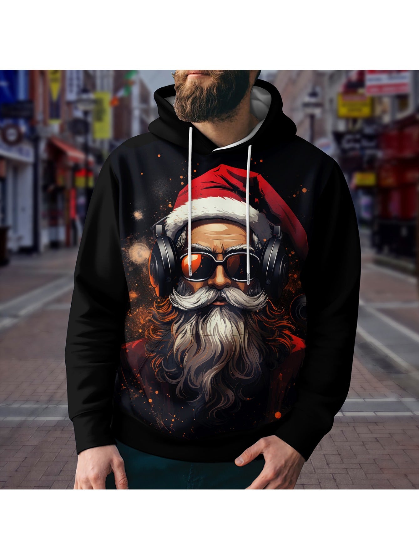 Men's Ink Print Block Hoodie Loose Pullover for Autumn Winter