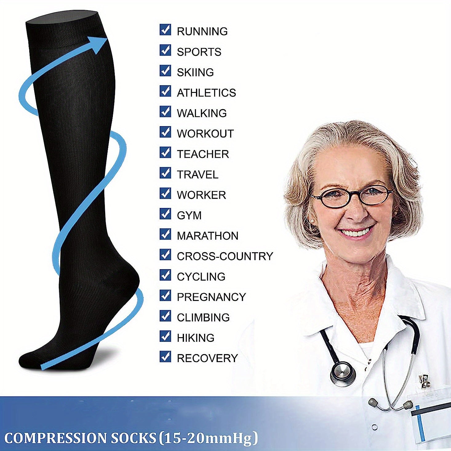 Anti Slip Compression Socks Over The Calf Adults Sports Football Nurses Running