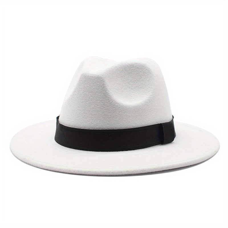 Solid Fedora Hat Vintage Wide Brim Jazz Hat For Men Women