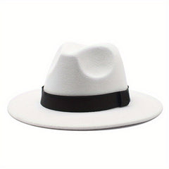 Solid Fedora Hat Vintage Wide Brim Jazz Hat For Men Women