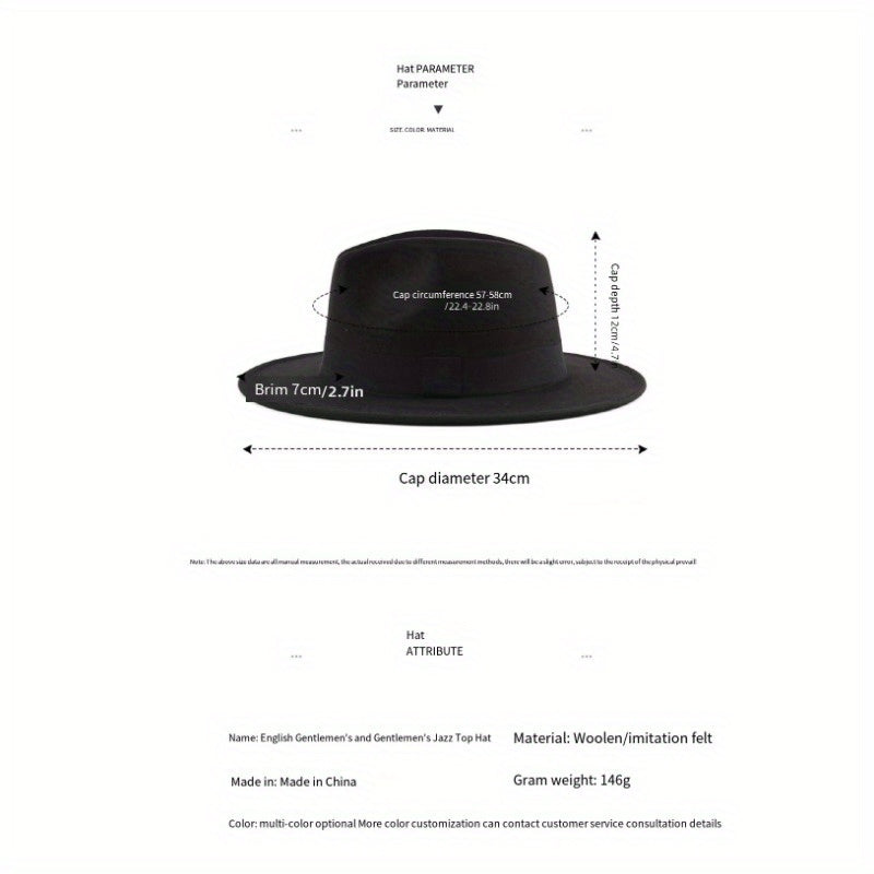 Solid Fedora Hat Vintage Wide Brim Jazz Hat For Men Women