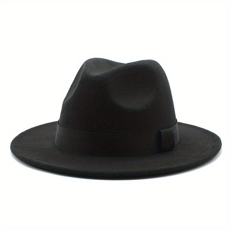 Solid Fedora Hat Vintage Wide Brim Jazz Hat For Men Women