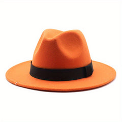Solid Fedora Hat Vintage Wide Brim Jazz Hat For Men Women