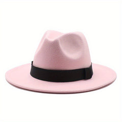 Solid Fedora Hat Vintage Wide Brim Jazz Hat For Men Women