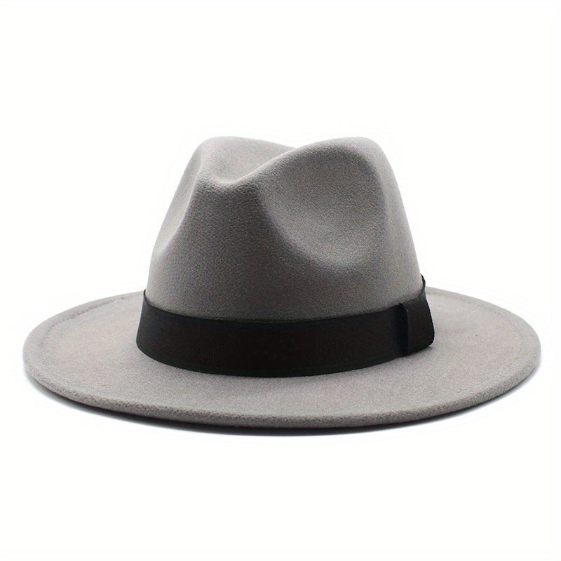 Solid Fedora Hat Vintage Wide Brim Jazz Hat For Men Women