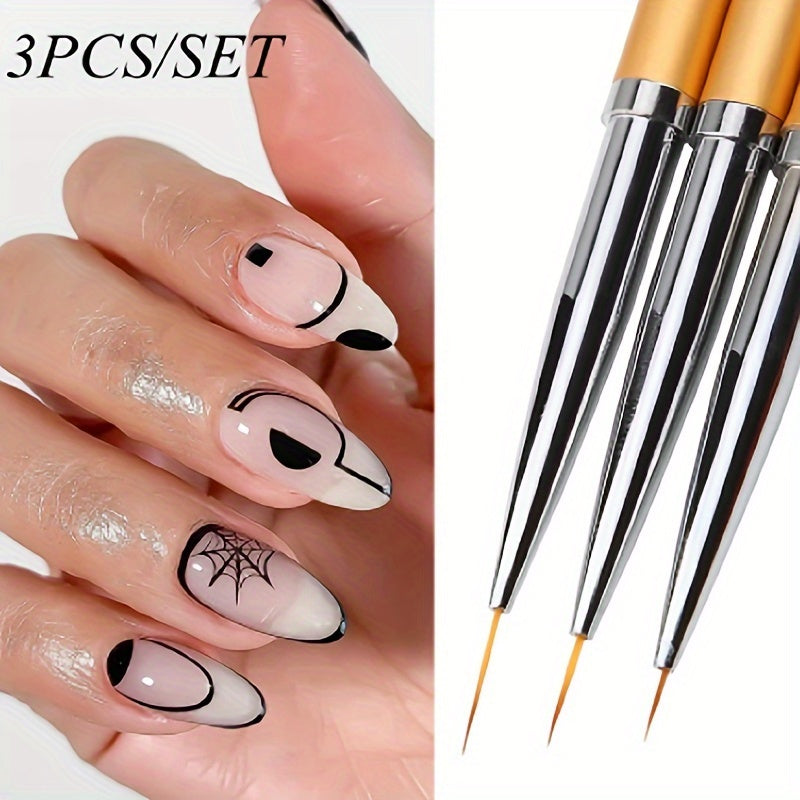 3pcs Nail Art Liner Brush Set for Gel Polish Manicure