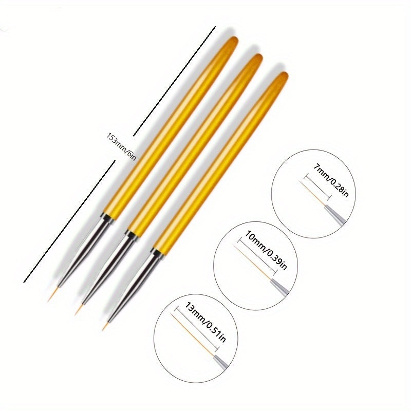 3pcs Nail Art Liner Brush Set for Gel Polish Manicure