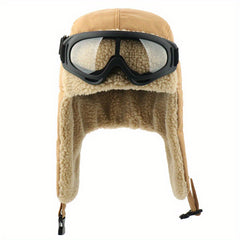 Winter Trapper Hat Thickened Windproof Warm Hat With Ear Flaps And Goggles