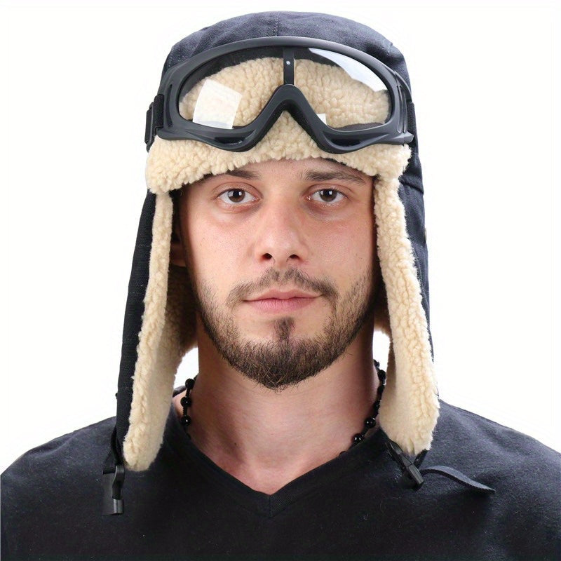 Winter Trapper Hat Thickened Windproof Warm Hat With Ear Flaps And Goggles