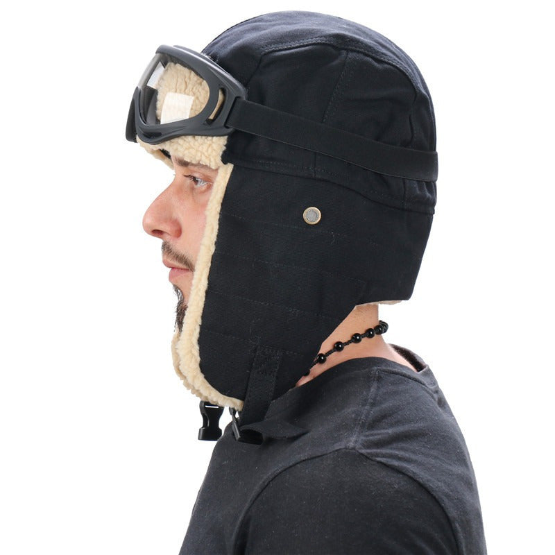 Winter Trapper Hat Thickened Windproof Warm Hat With Ear Flaps And Goggles